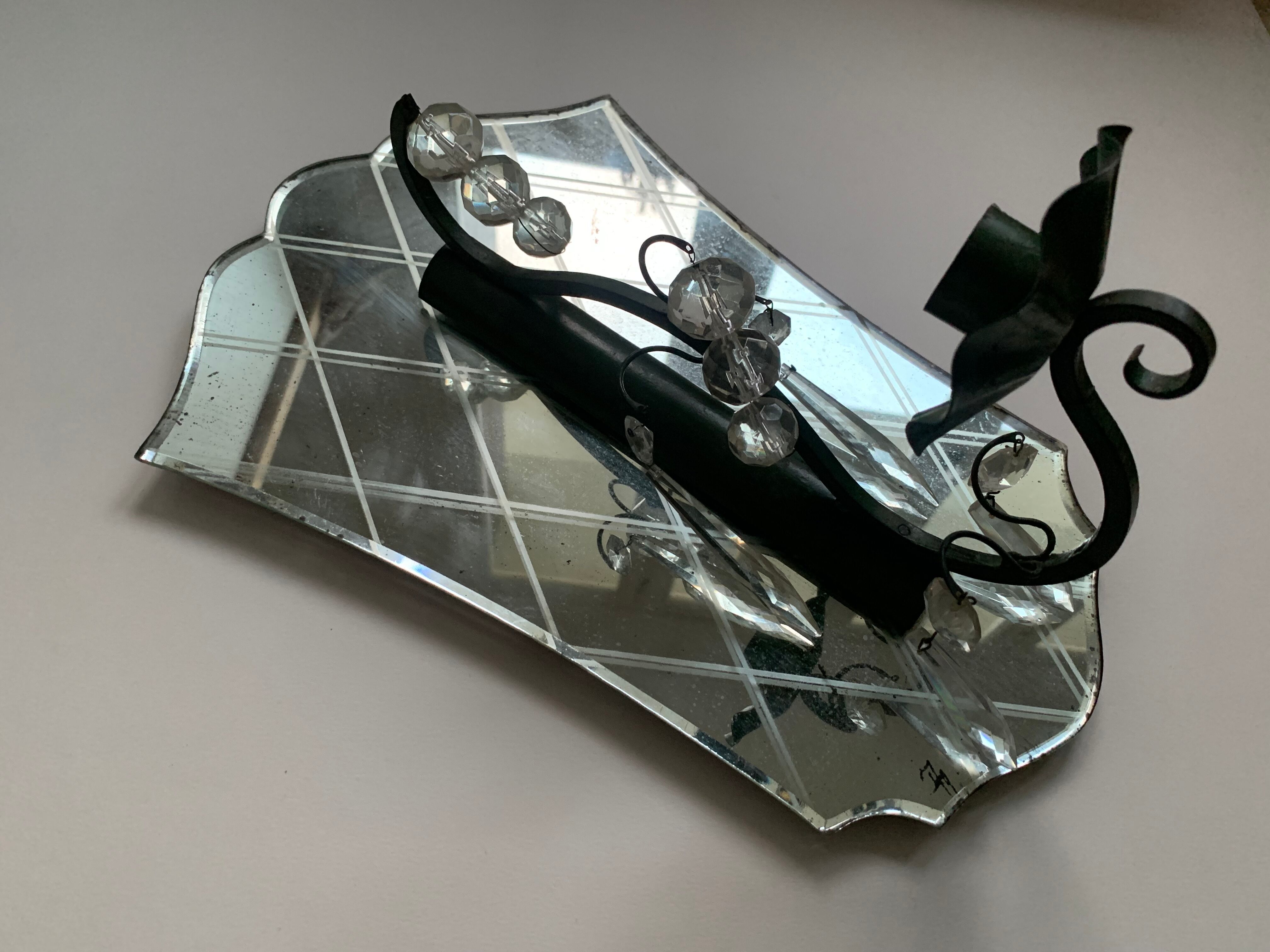 Antique Venetian mirror candle holder