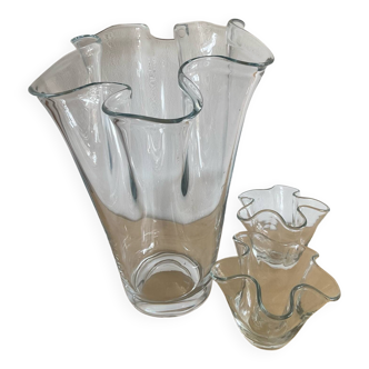 Trio de vases mouchoirs vintage en verre soufflé