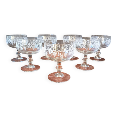 7 coupes à champagne, coupes en verre vintage