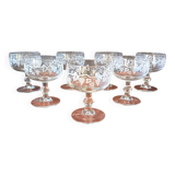 7 champagne coupes, vintage glass coupes