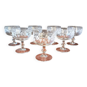 7 coupes à champagne, coupes en verre vintage