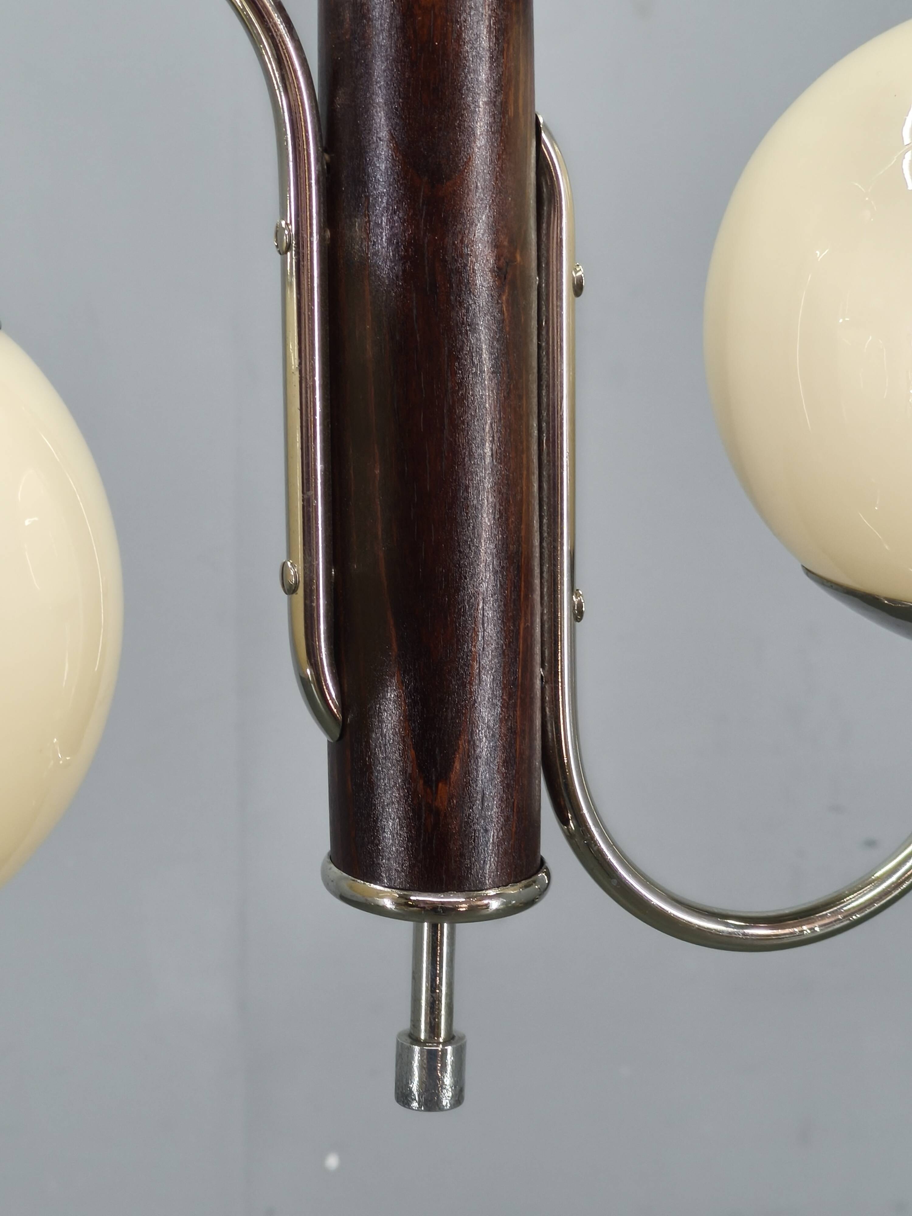 Czech Art Deco Chrome and Glass Chandelier, 1930s