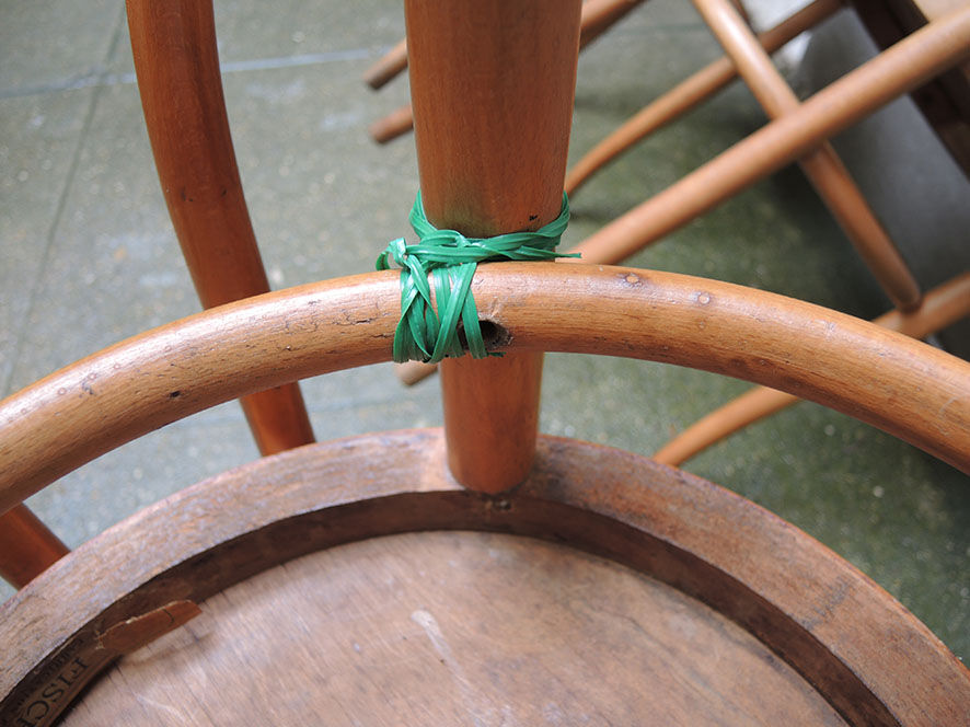 4 old fischel bentwood chairs and pyrograved pattern