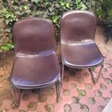 Gastone Rinaldi dining chairs covered with original cow leather, set of two, Italy, 1960s
