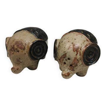 Ensemble sel et poivre danois en céramique formant des éléphants pour Søholm, années 1970-80