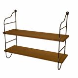 1960s steel and oak veneer wall shelf