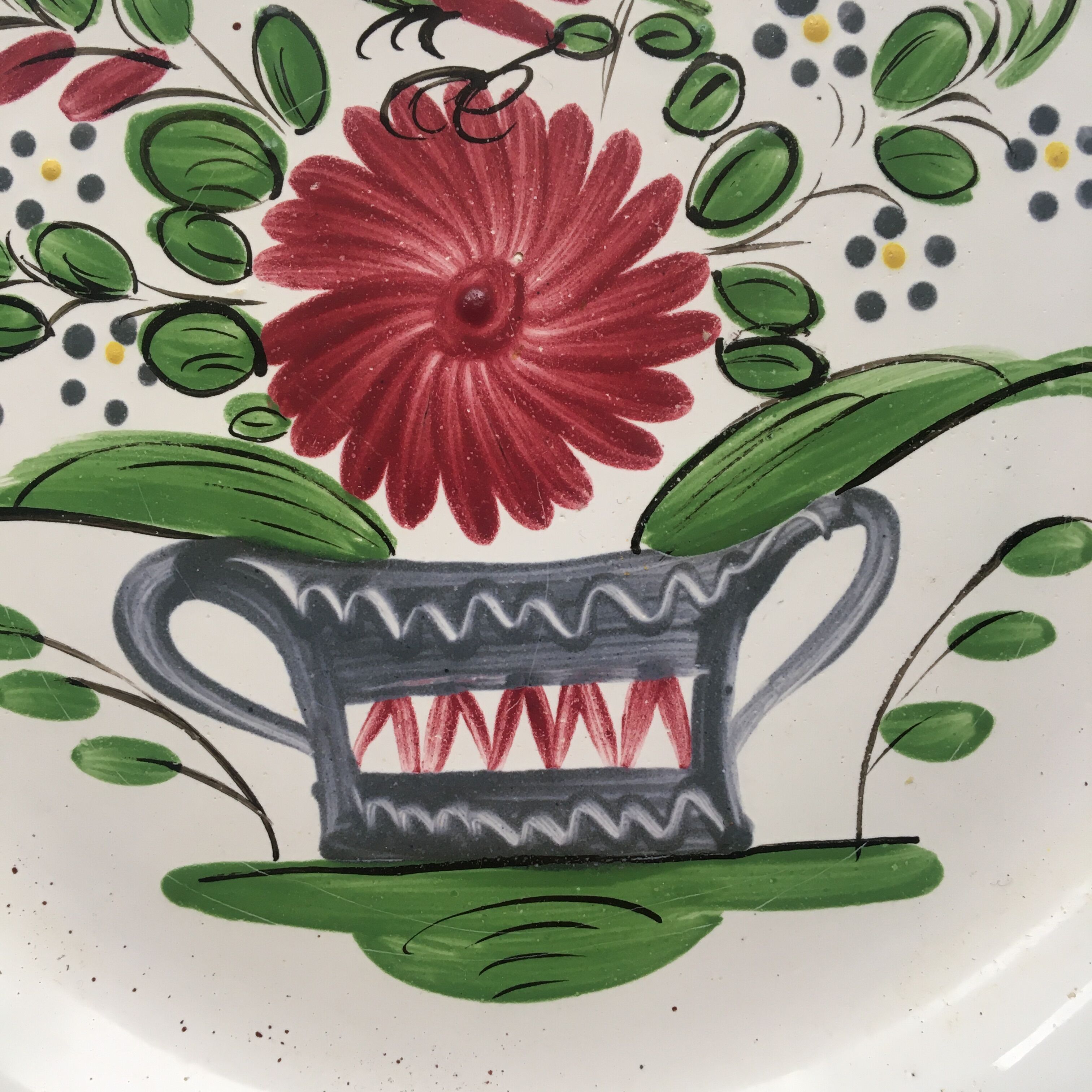 Antique plate decorated basket - bird