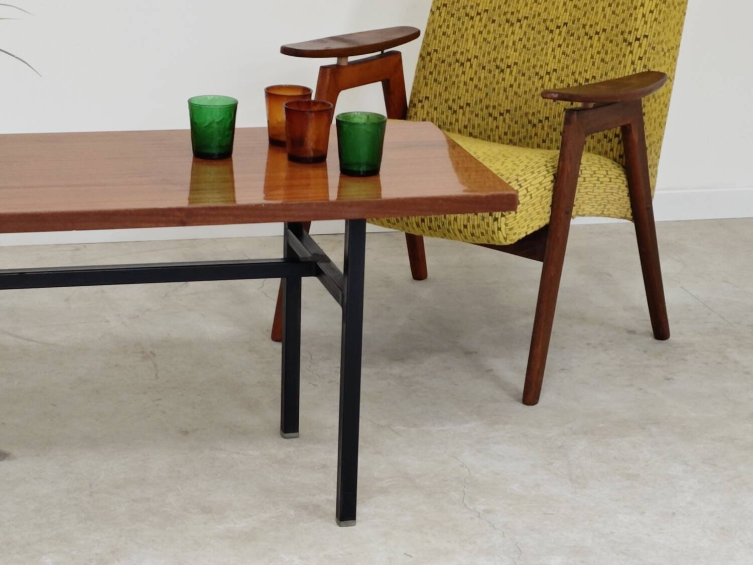 Metal and wood coffee table, former Czechoslovakia 1970