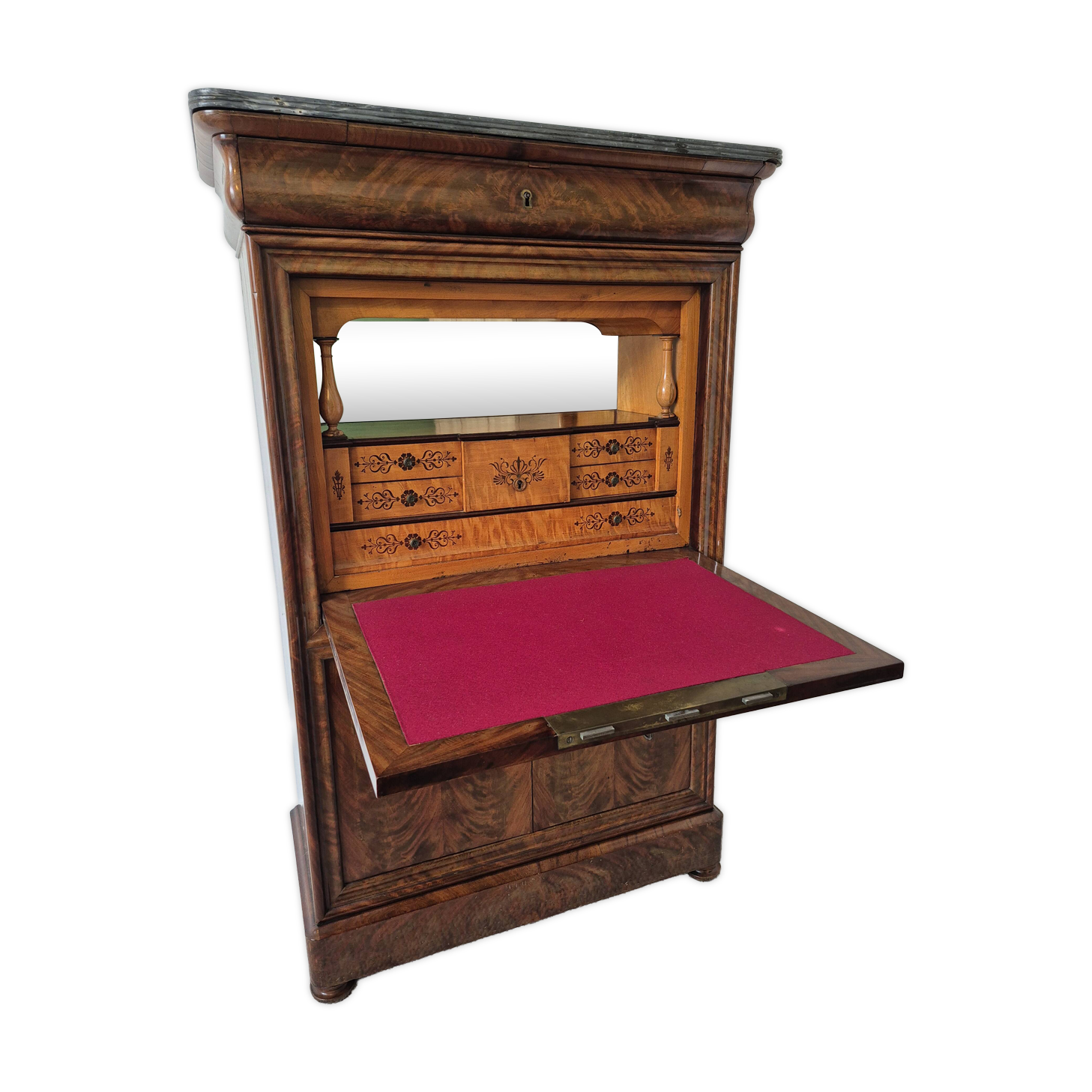 Mahogany secretary with marble and mirror