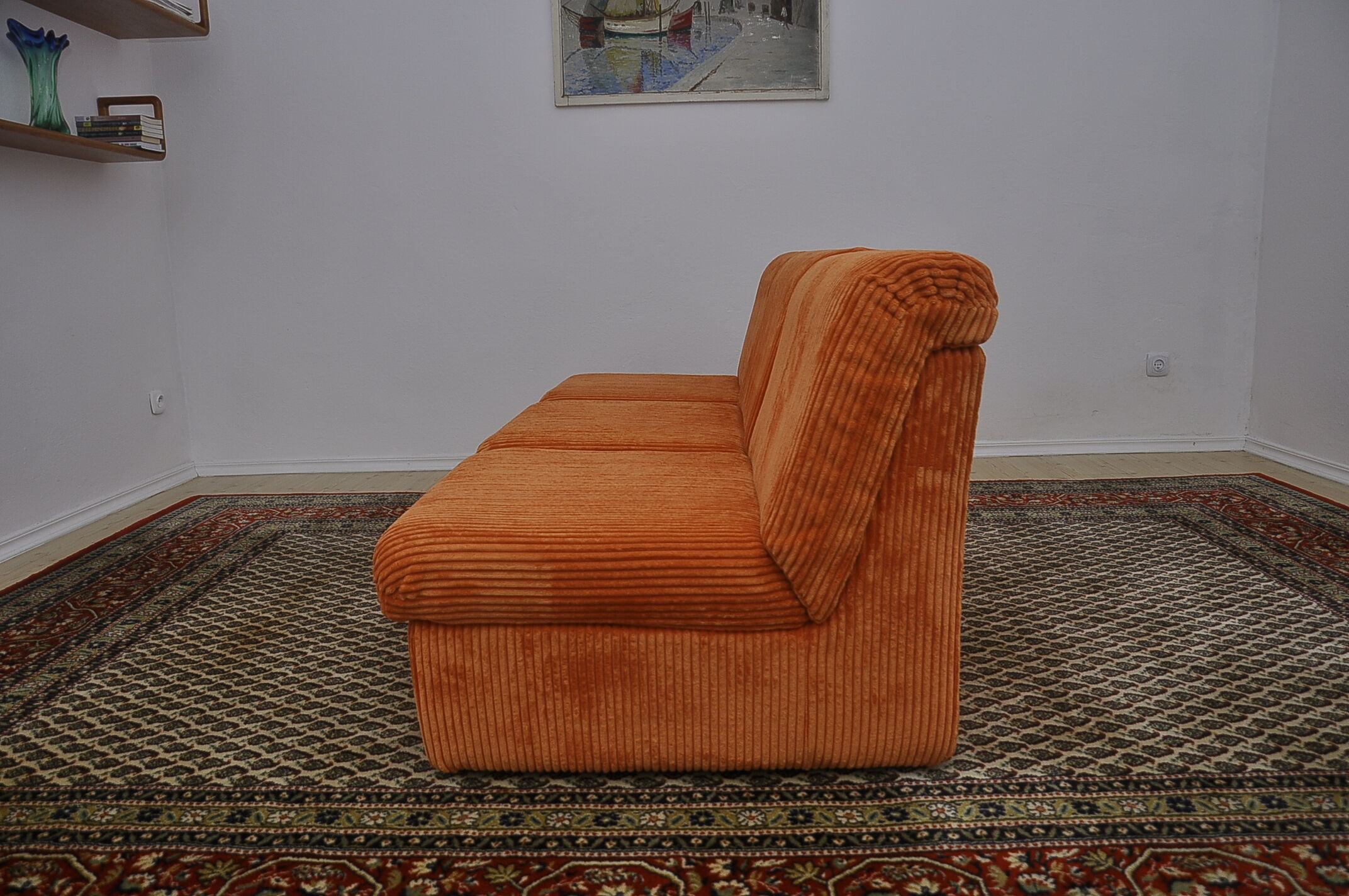 Orange corduroy Modular sofa from the 70's, 3 pieces