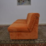 Orange corduroy Modular sofa from the 70's, 3 pieces