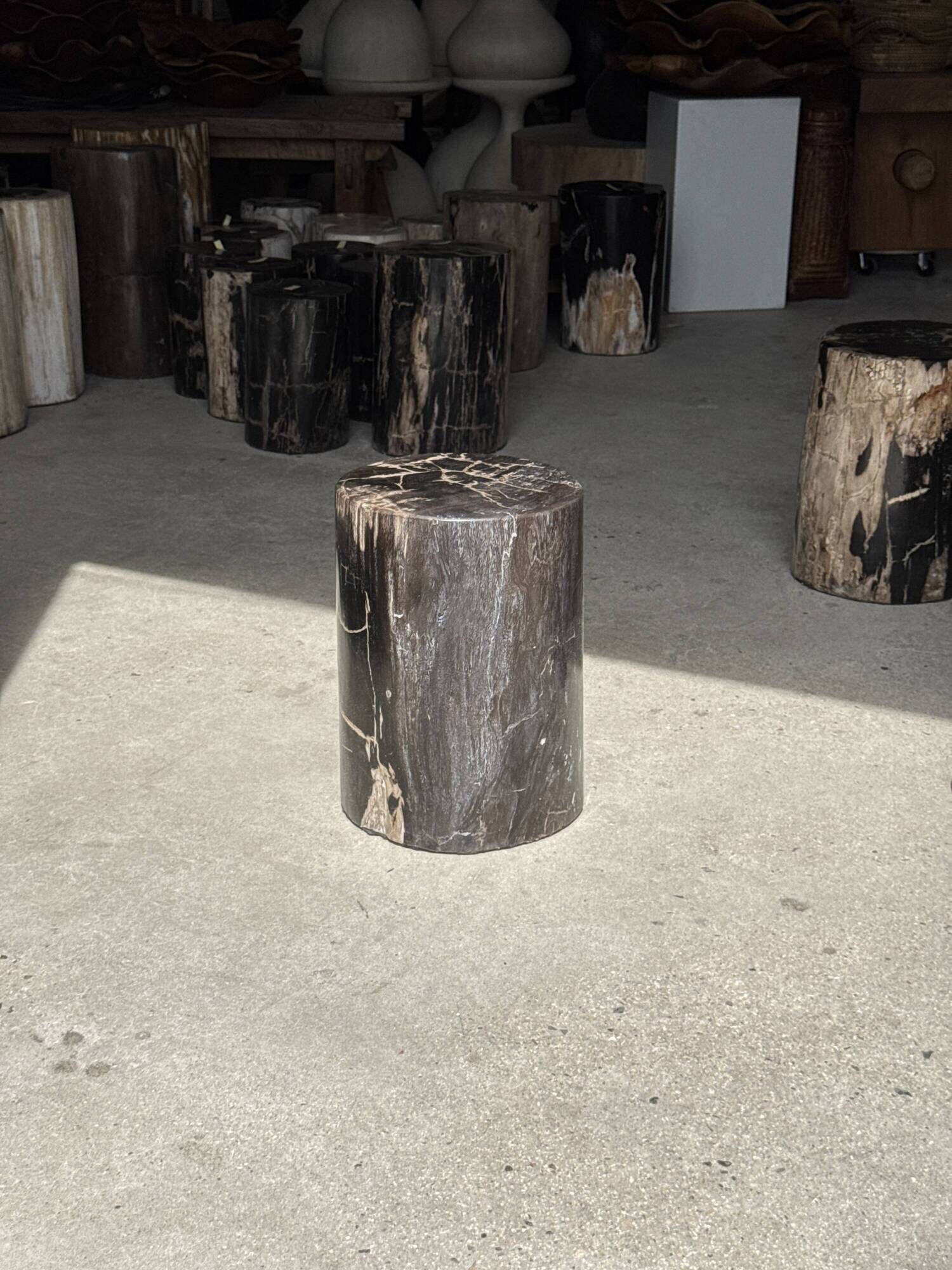 Black petrified wood side table with beige stripes, fine mesh, H35 D24 - 33