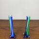 Duo de soliflores en verre soufflé de style Murano, vert et bleu