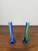 Pair of blown glass soliflores, Murano style, green & blue