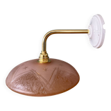 Vintage pink frosted glass wall lamp with elbow arm