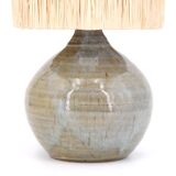 Stoneware potter's lamp, raffia lampshade, 70s ceramic