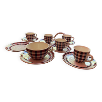 Service de tasses à café/thé et coupelles petits carreaux vintage Villeroy & Boch
