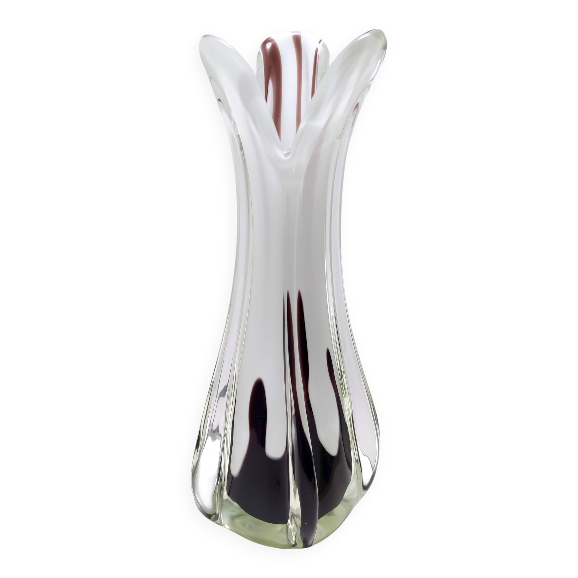 White and Purple Hand Blown Sommerso Glass Vase by Fratelli Toso, Italy