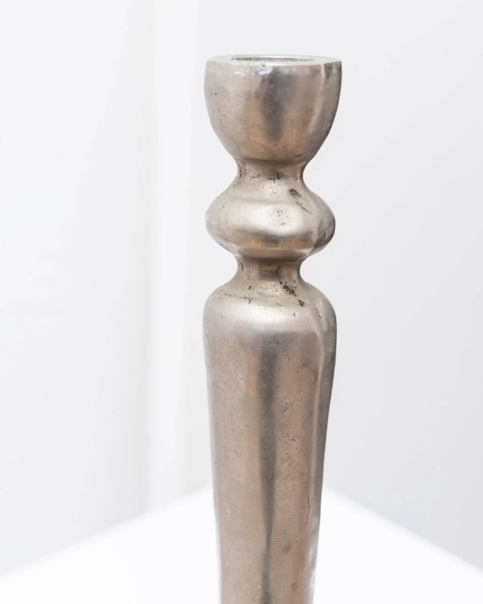 Brutalist vintage candlestick in gris patinated metal from Sweden, 1970s decorative lighting gift