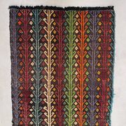 Old Turkish kilim runner 377x77 cm, shabby, vintage kelim red black 2492