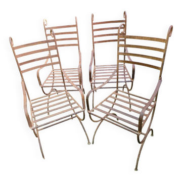 Set of 4 wrought iron armchairs