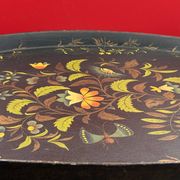 Oval tray, 19th century, hand-painted sheet metal, butterfly & bouquet, Napoleon III