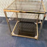 End of sofa 3 trays in smoked glass and brass-frame 70 year