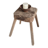 Antique stool rustic side table oak wood
