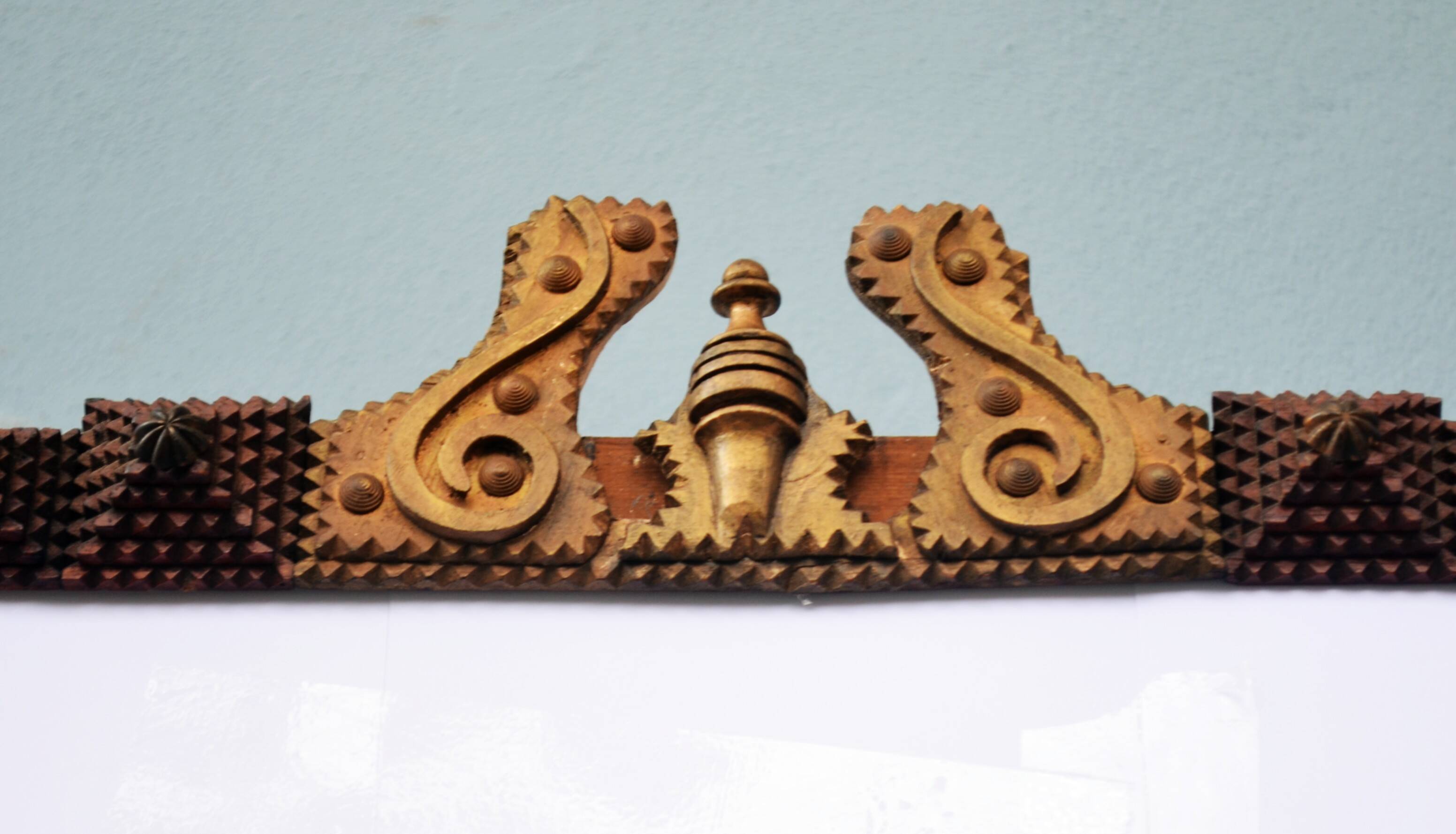 Super large Mirror Tramp Art Framed with brass elements 94 96 Prussia