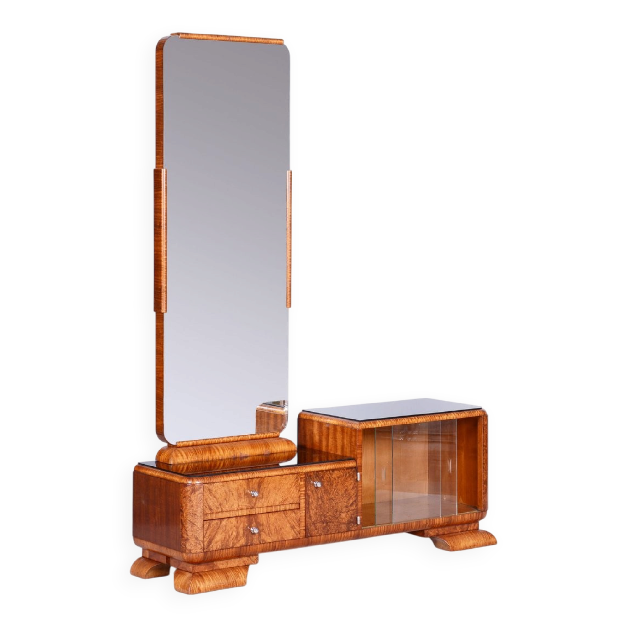 Art Deco Dressing Table in Rosewood and Walnut Veneer with Mirror, France, 1920s
