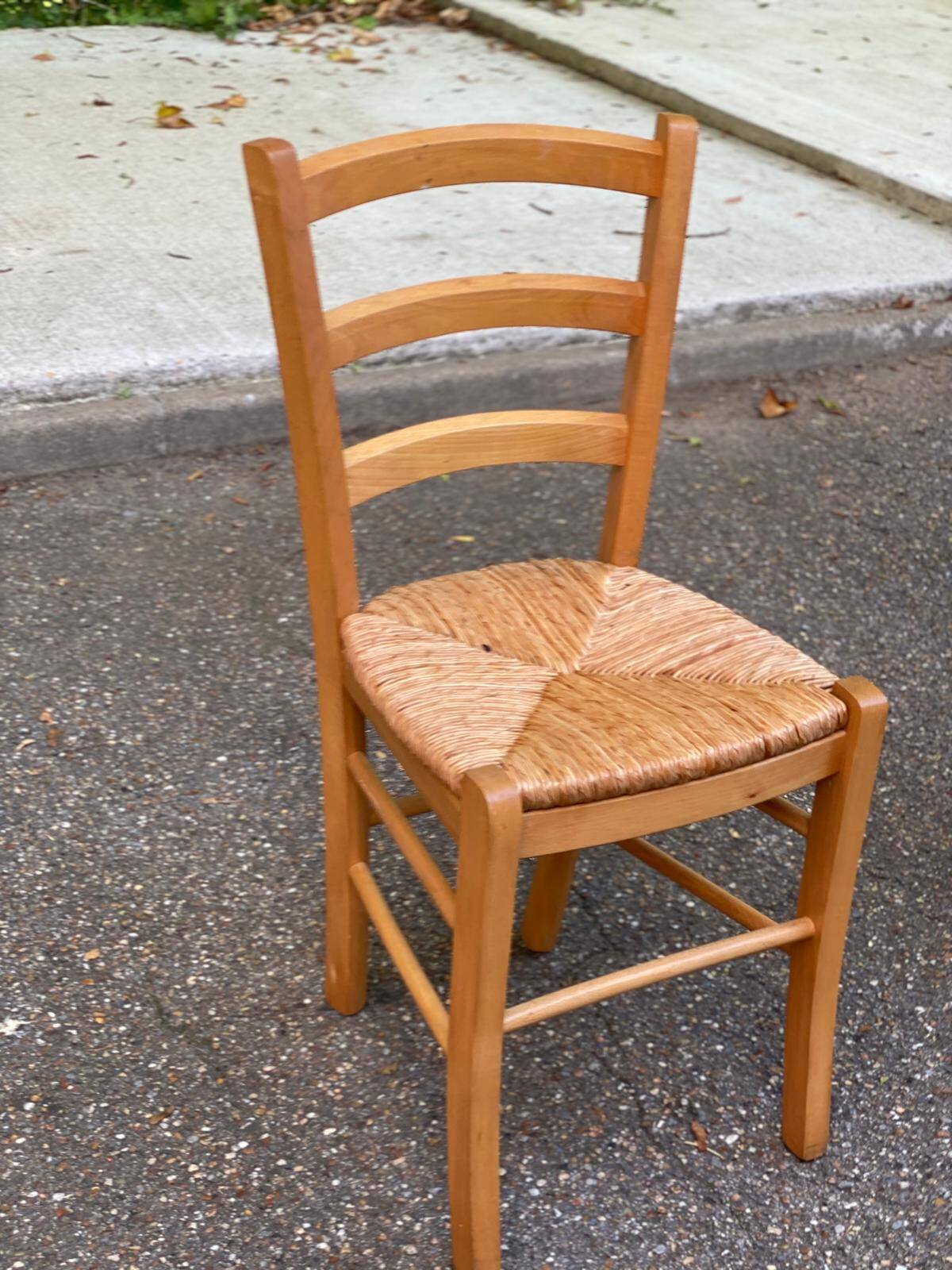 Louis Philippe solid blond wood and straw office chair