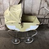 Stroller doll metal wheels hooded child's toy 50s vintage