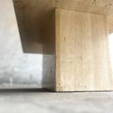 Light beige travertine Italian minimalist coffee table, solid natural stone 1980s