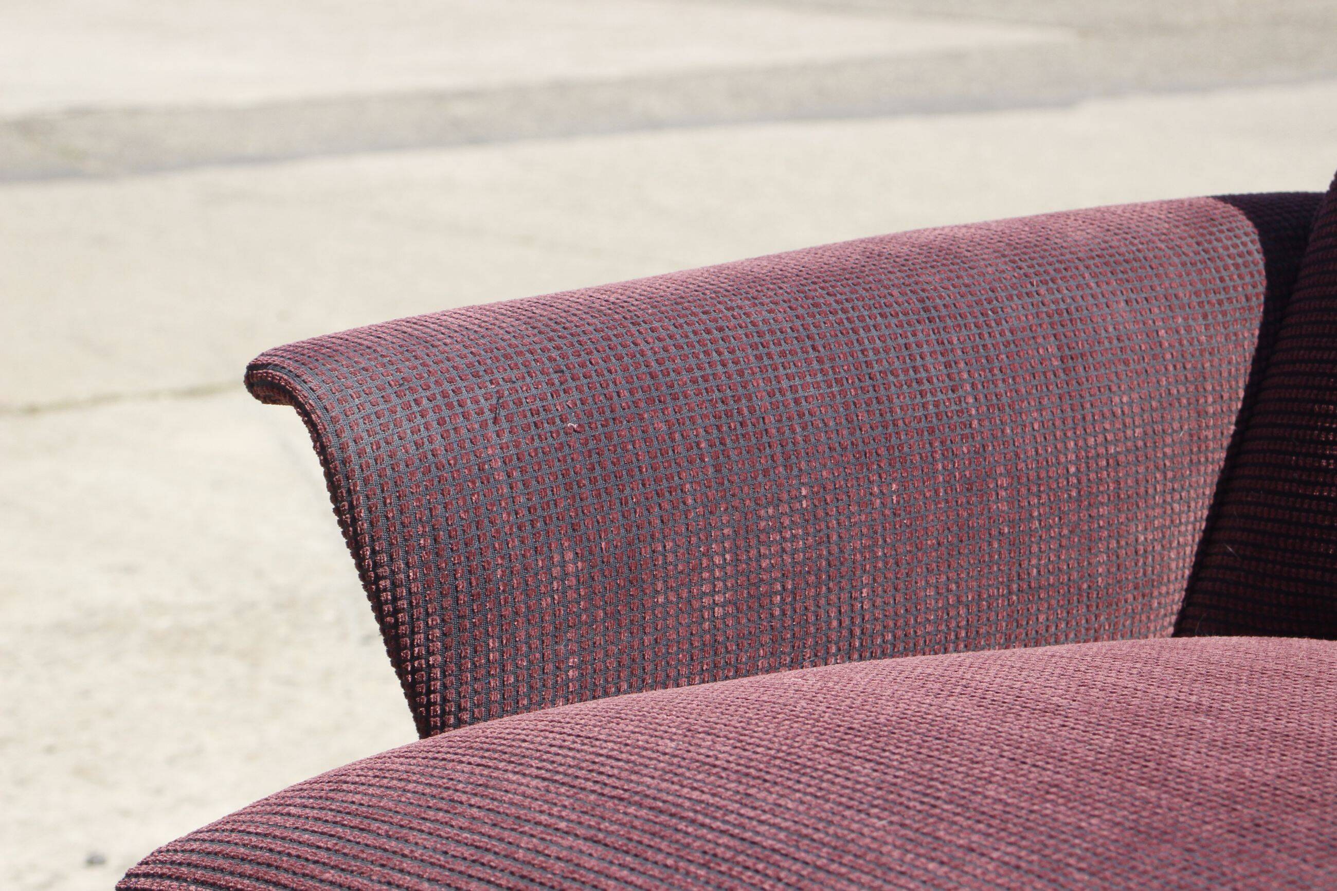 Pair of vintage purple velvet compass foot armchairs 1950s