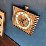 Vintage formica clock rectangular silent wall clock "Hermle gilded wood"