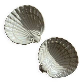 Duo of shell pockets in iridescent ceramic
