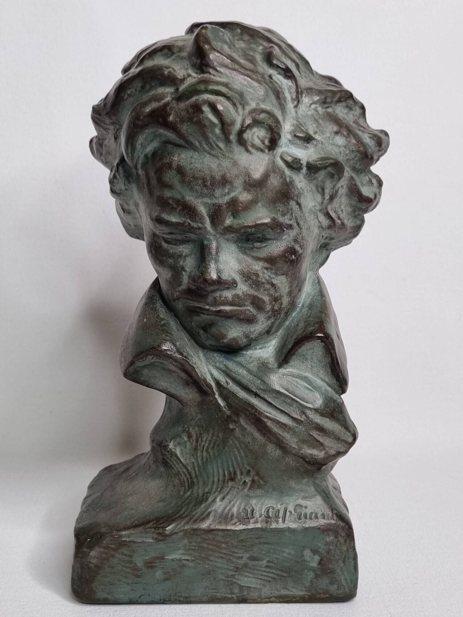 Bust of Beethoven after Cipriani in patinated plaster to resemble bronze, 27 cm
