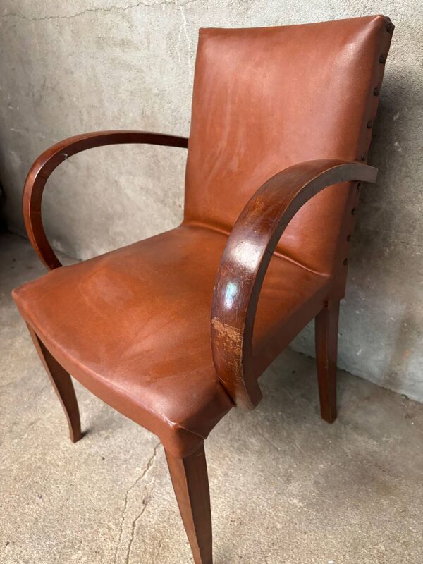 Fauteuil bridge Skaï marron effet cuir
