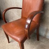 Brown leather effect Skaï bridge armchair