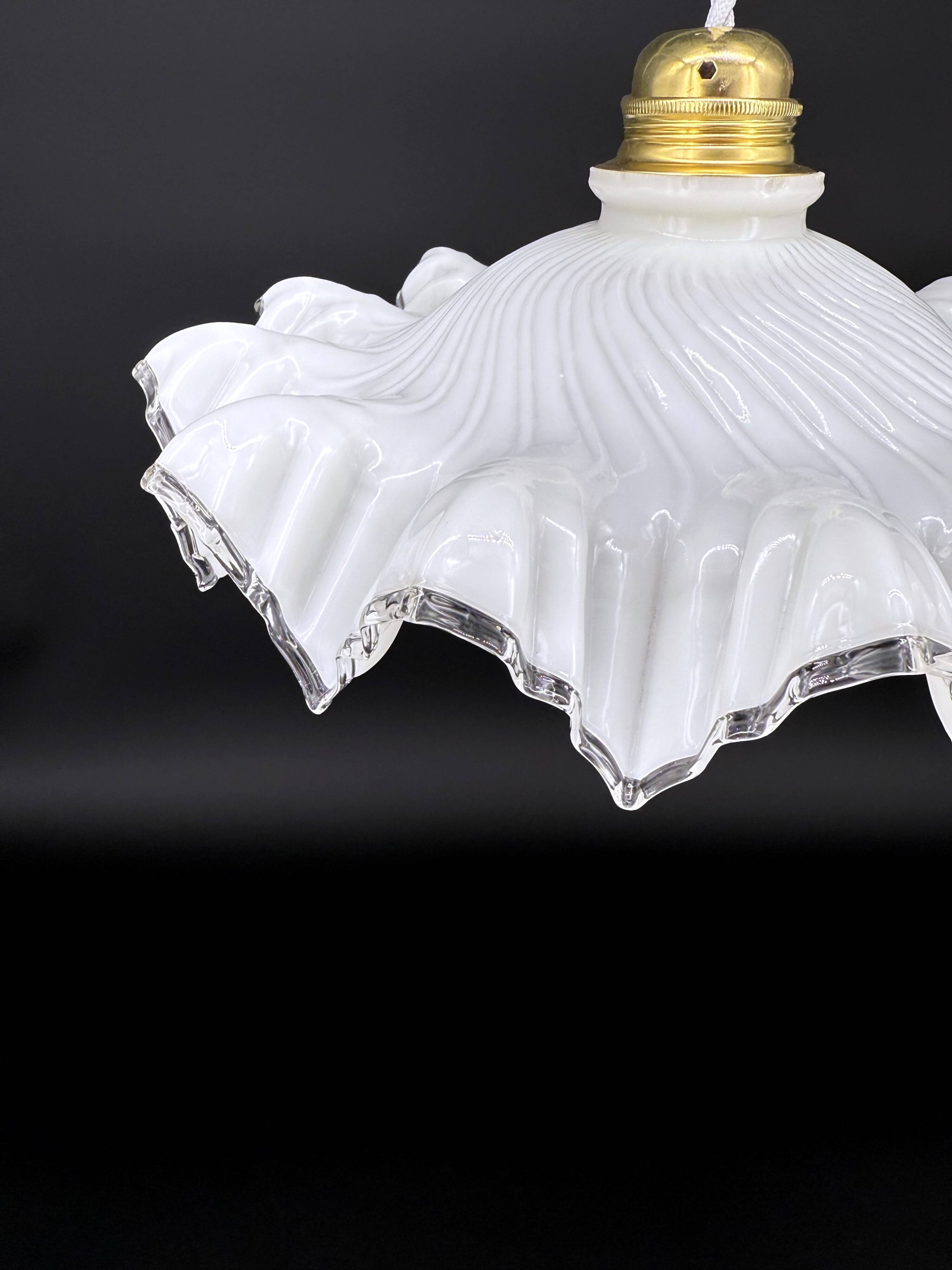 White opaline glass pendant light with draped shape