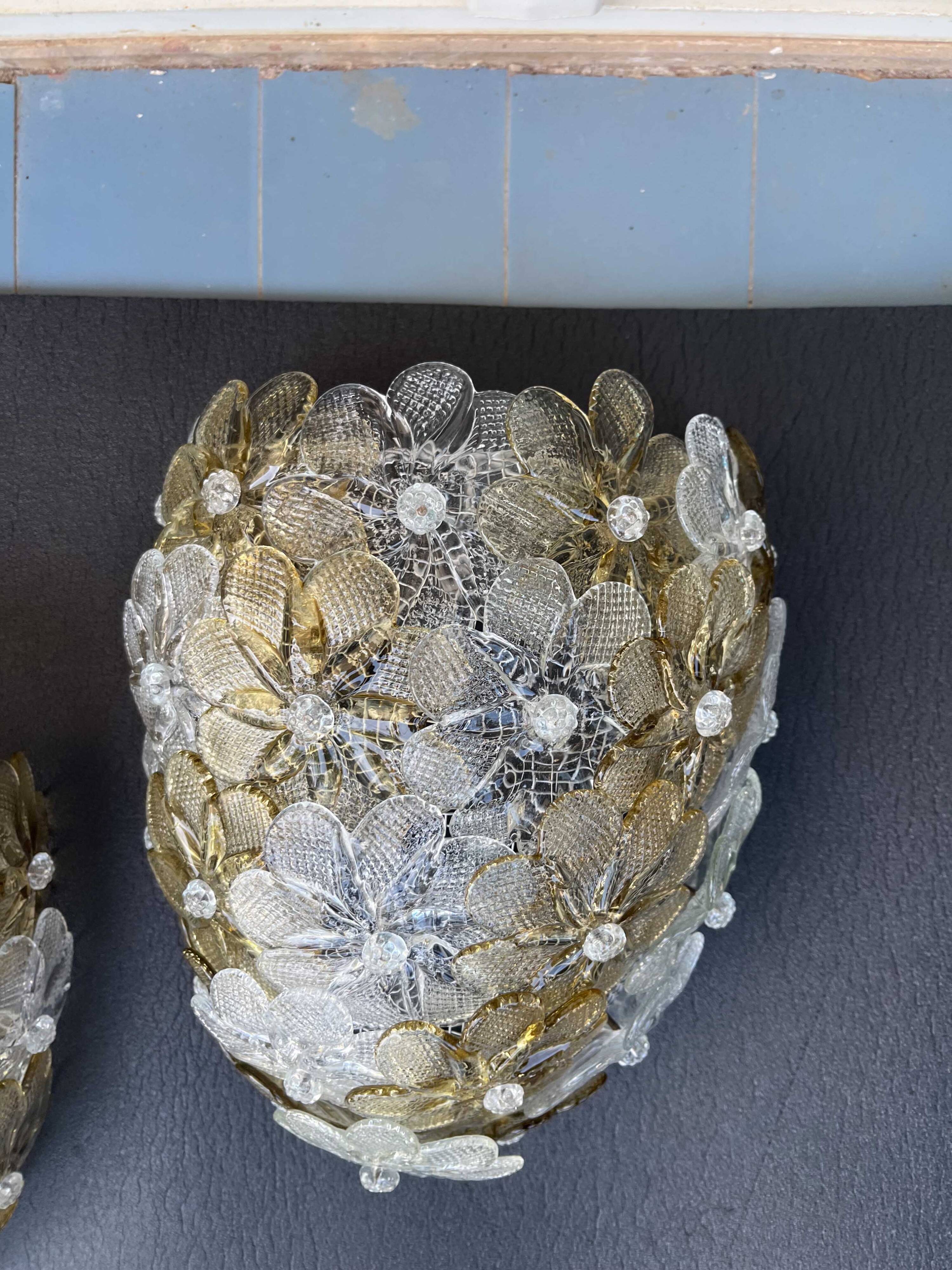 Set of 3 Murano Wall Light Flower by Seguso for Venini, Italy, 1960s