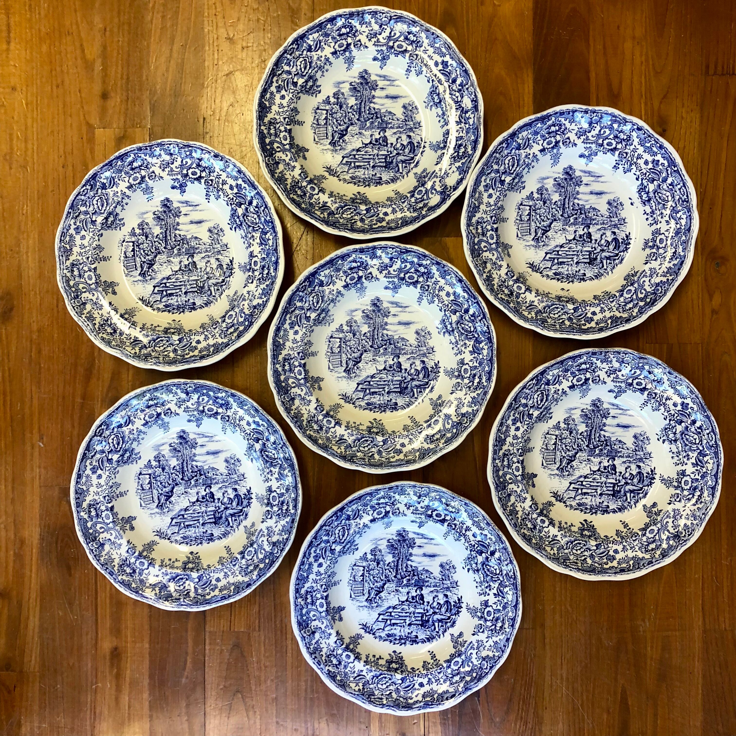 Set of 7 blue Lunéville & KG plates