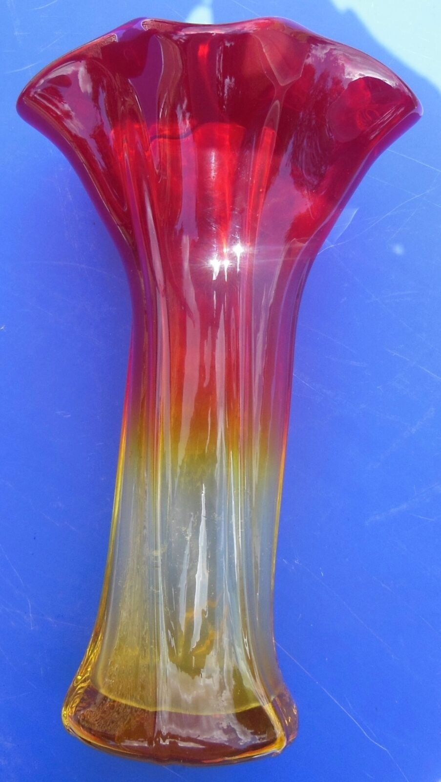 Modernist vase - molded glass - red, orange, yellow - Flavio Polis Seguso