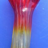 Modernist vase - molded glass - red, orange, yellow - Flavio Polis Seguso