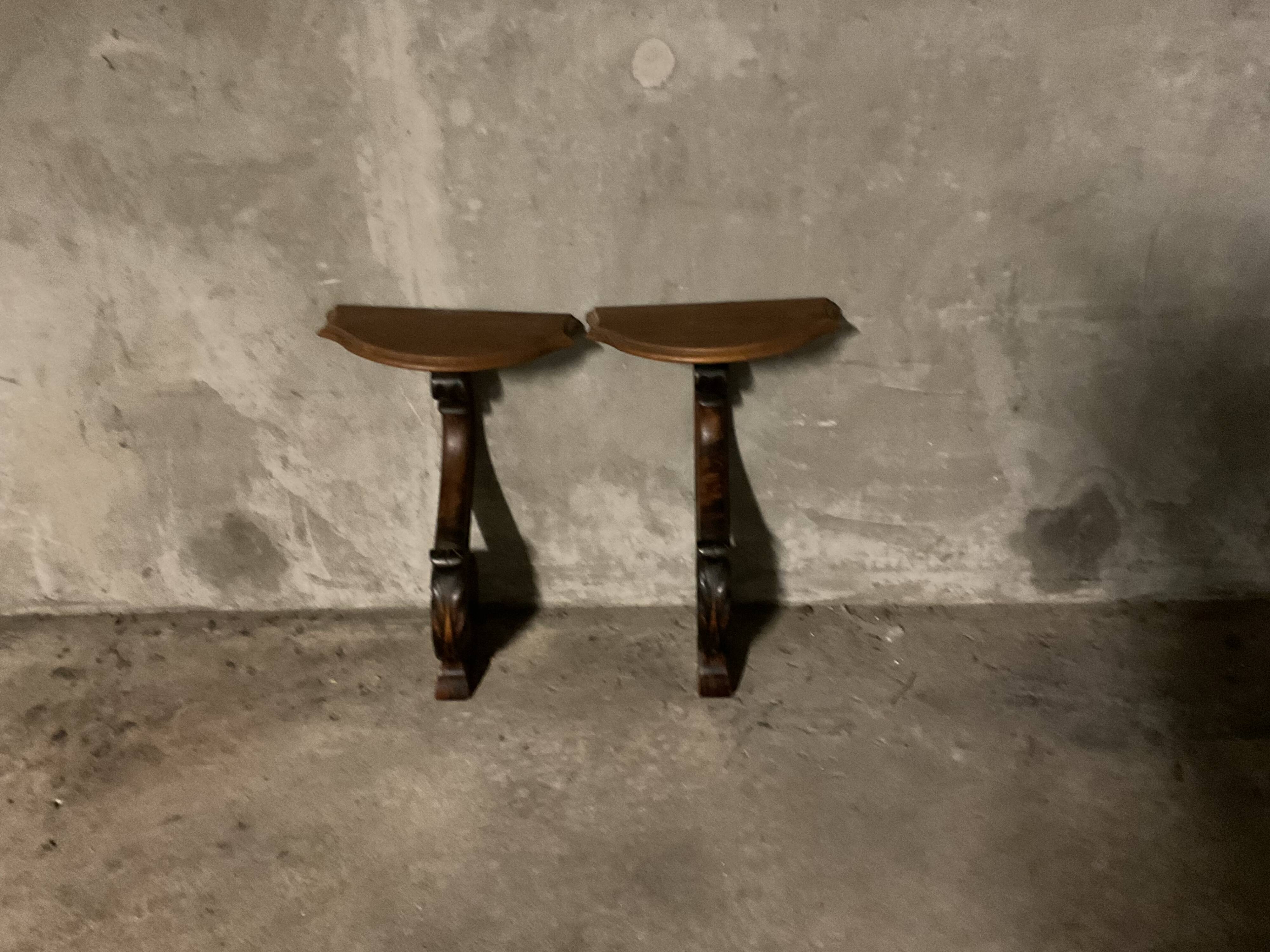 Pair of solid walnut wall consoles Napoleon III 19th century