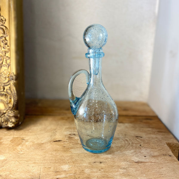 Large blue bubble glass decanter