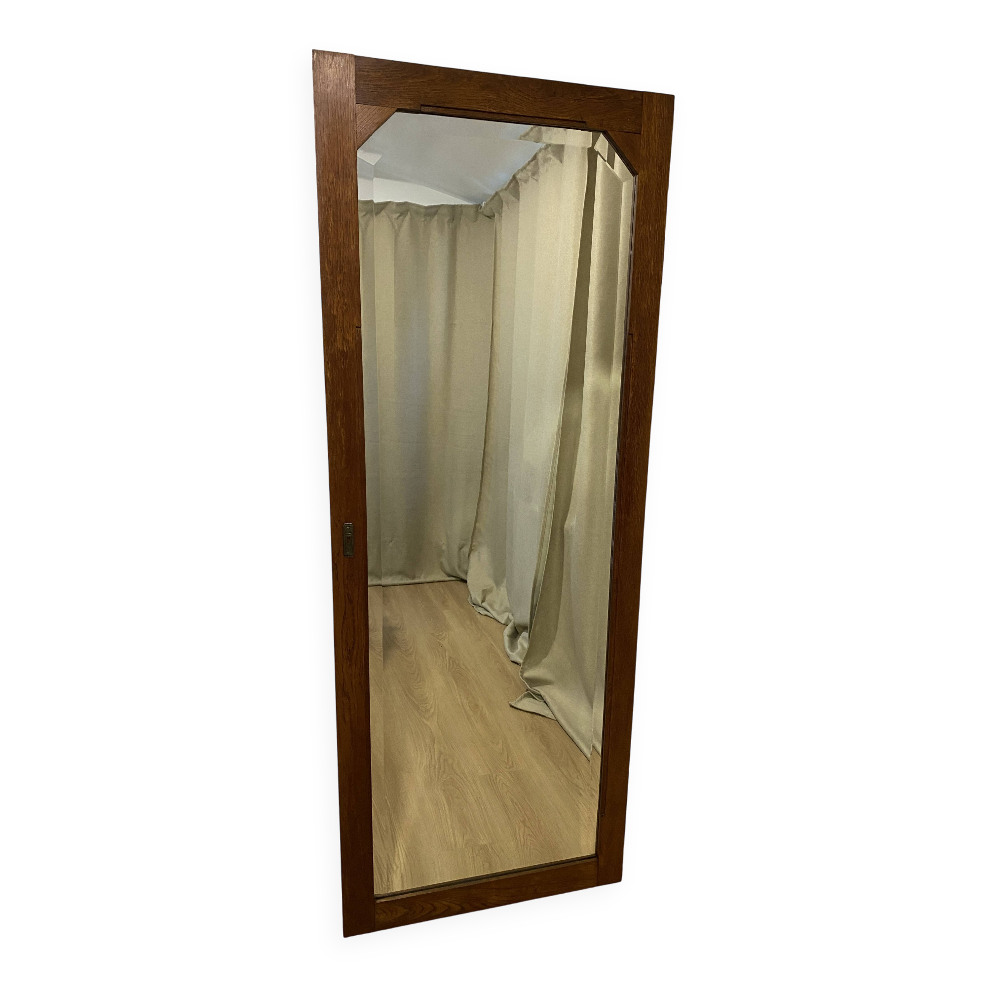 Large vintage Art Deco bizote mirror to place or hang, solid wood frame