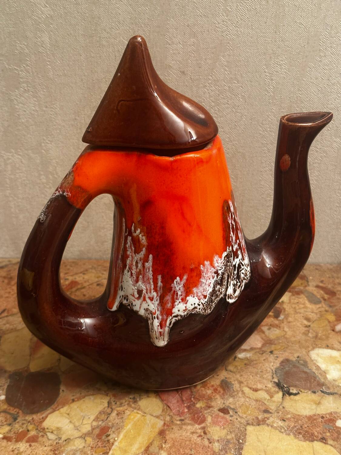 Enamelled ceramic coffee pot signed Vallauris - 1960s