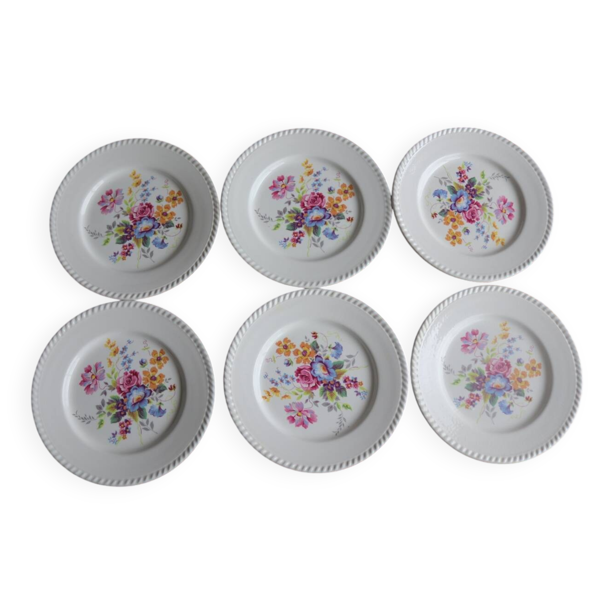 6 flowery plates KG Lunéville