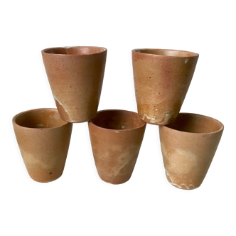 Set of 5 glasses / coffee cups in stoneware handmade 70s